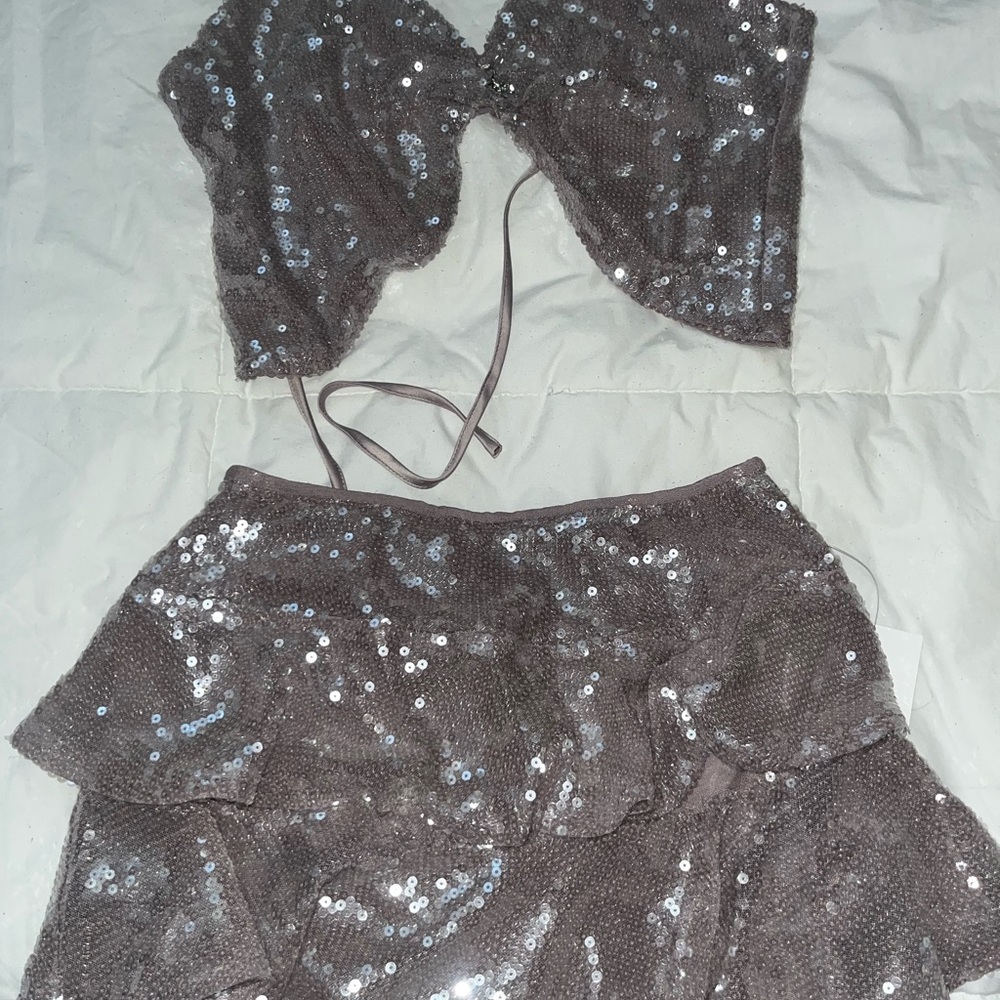 Sequin Halter Top and Skirt Set
